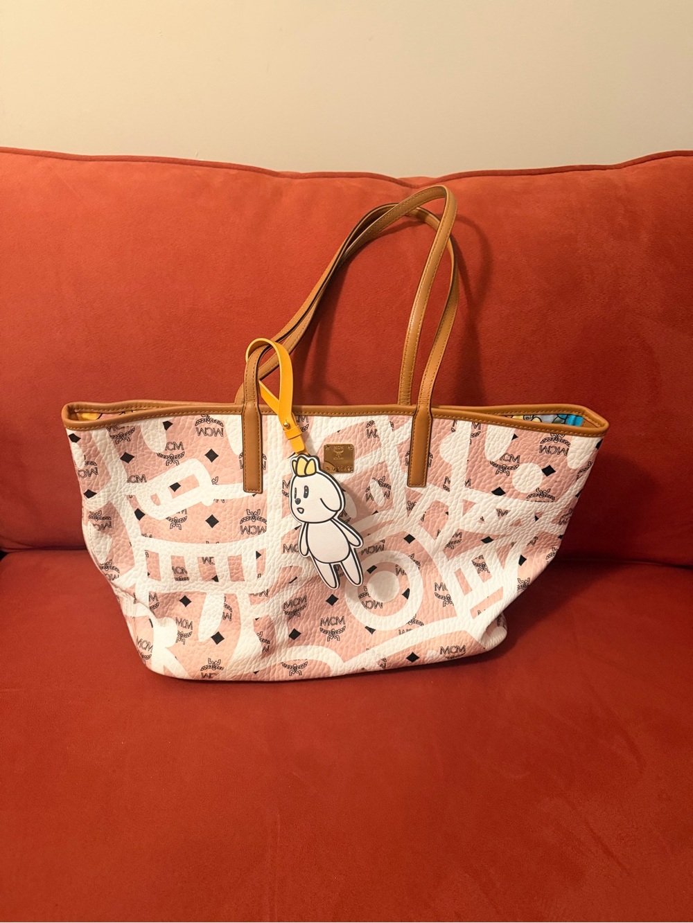 MCM Brown and White graphic shopper tote